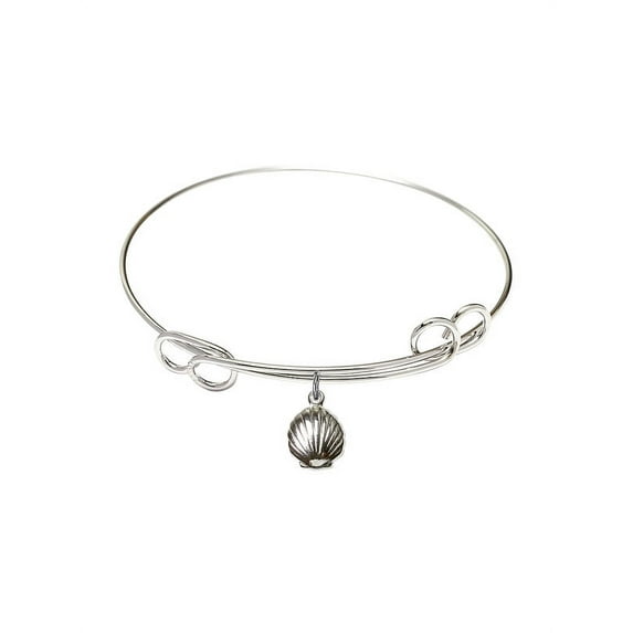 7 1/2 inch Round Double Loop Bangle Bracelet w/ Shell in Sterling Silver