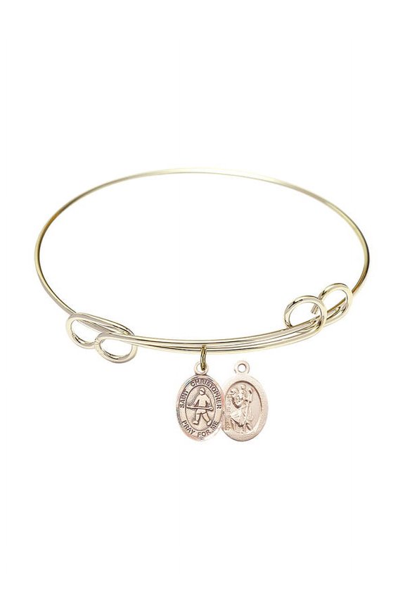 7 1/2 inch Round Double Loop Bangle Bracelet w/ St. Christopher / Field Hockey in Gold-Filled