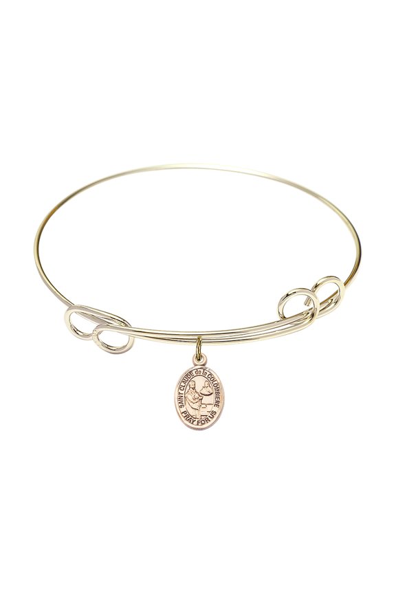7 1/2 inch Round Double Loop Bangle Bracelet w/ St. Claude de la Colombiere in Gold-Filled