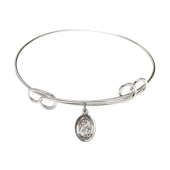 7 1/2 inch Round Double Loop Bangle Bracelet w/ St. Isabella of Portugal in Sterling Silver