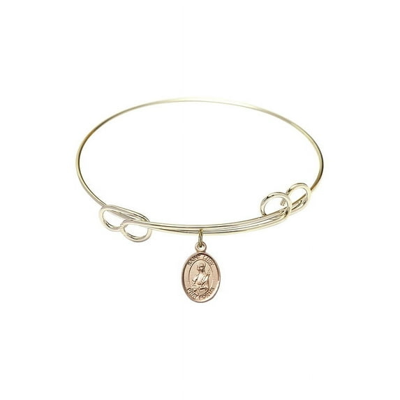 7 1/2 inch Round Double Loop Bangle Bracelet w/ St. Lucy in Gold-Filled