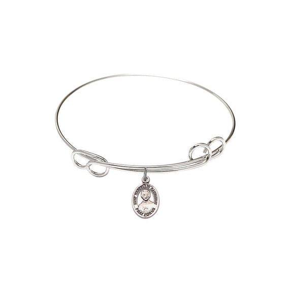 7 1/2 inch Round Double Loop Bangle Bracelet w/ St. Marcellin Champagnat in Sterling Silver