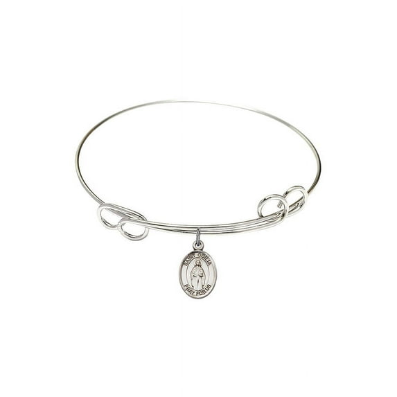 7 1/2 inch Round Double Loop Bangle Bracelet w/ St. Odilia in Sterling Silver