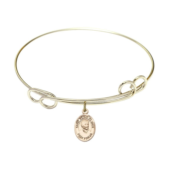 7 1/2 inch Round Double Loop Bangle Bracelet w/ St. Peter Claver in Gold-Filled