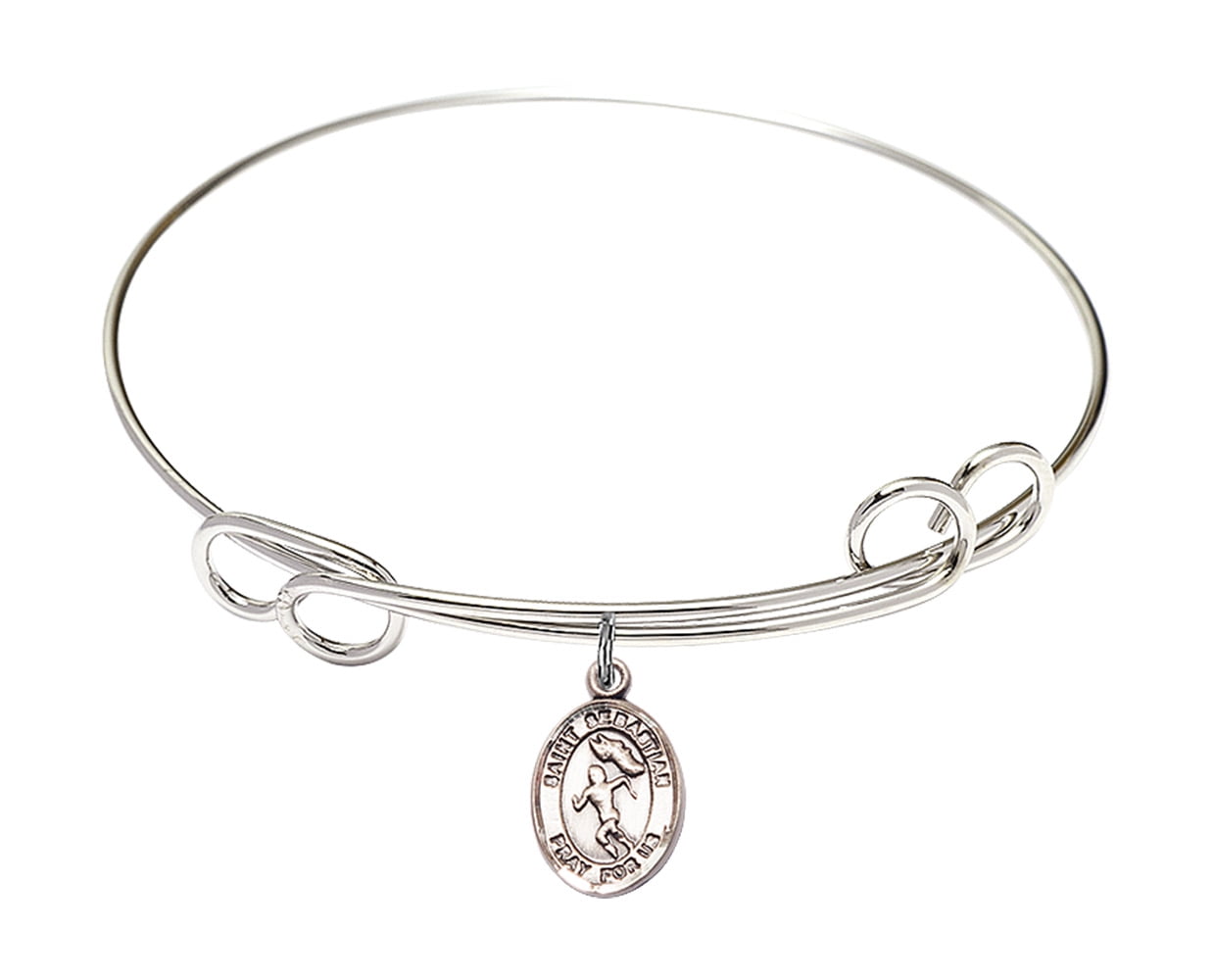 7 1/2 inch Round Double Loop Bangle Bracelet w/ St. Sebastian/Track&Field in Sterling Silver