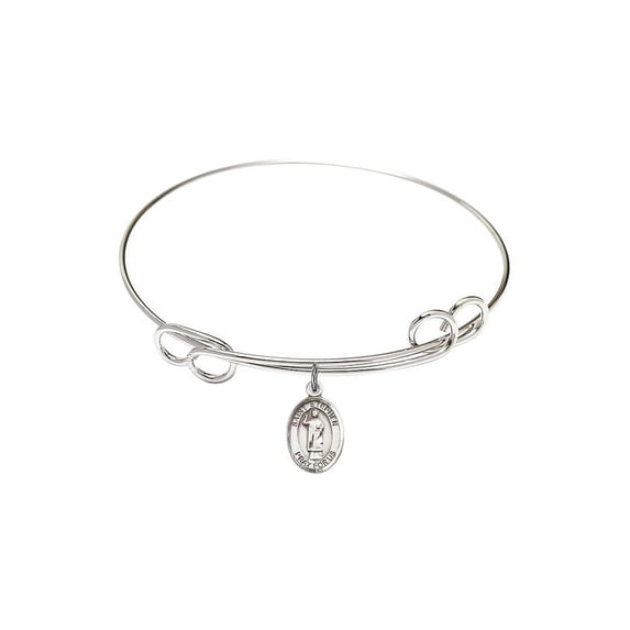 7 1/2 inch Round Double Loop Bangle Bracelet w/ St. Stephen the Martyr in Sterling Silver