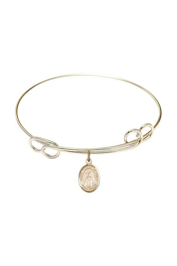 7 1/2 inch Round Double Loop Bangle Bracelet w/ St. Teresa of Avila in Gold-Filled