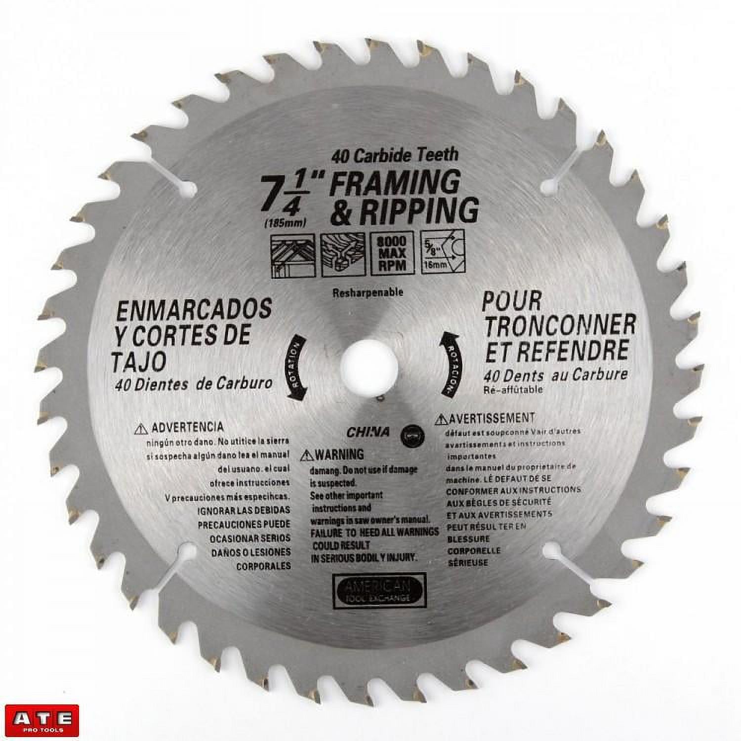 7 1/4" 40 Tooth Carbide Saw Blade