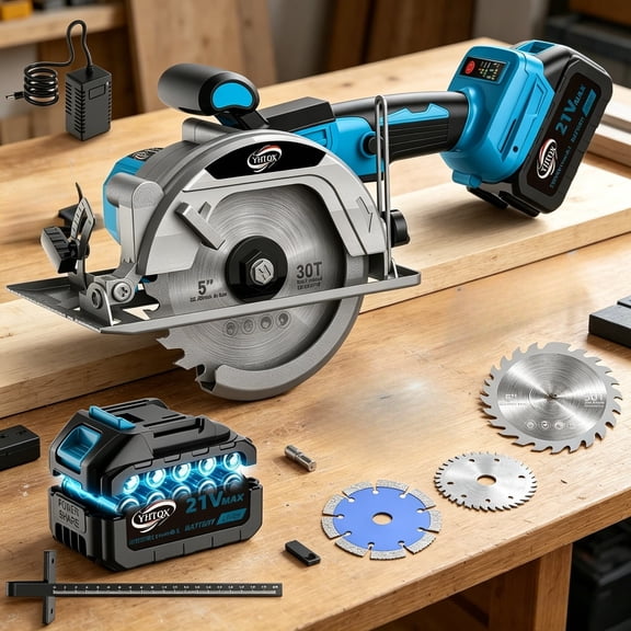 7-1/4 Inch Cordless Circular Saw Kit, Lithium-Ion Powered, Includes Rechargeable Batteries, Charger, Accessories and Paper Box Packaging