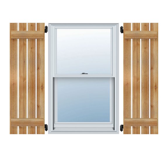 7 1/4"W x 60"H TimberCraft Two 3 3/8" Boards Spaced Board-n-Batten Shutters, Rough Sawn Western Red Cedar (Per Pair)