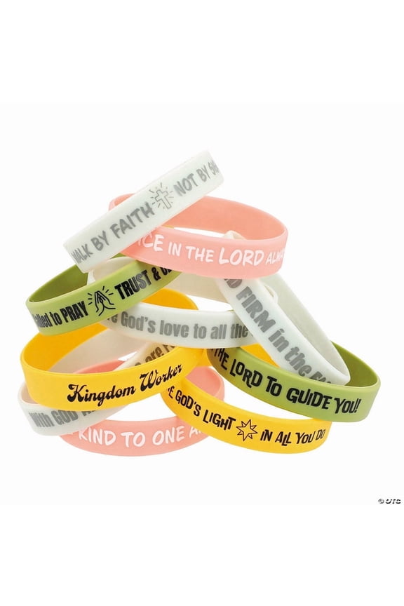 7 1/4" circ. Bulk 100 Pieces Religious Inspirational Sayings Silicone Bracelets