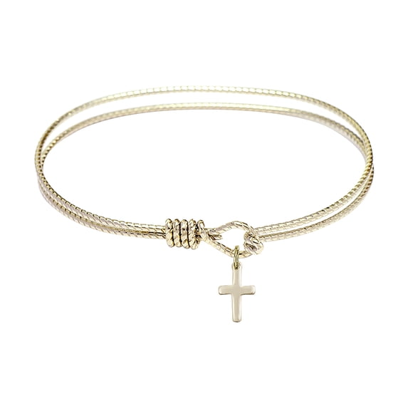 7 1/4 inch Oval Eye Hook Bangle Bracelet w/ Cross in Gold-Filled