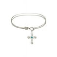 thumbnail image 1 of 7 1/4 inch Oval Eye Hook Bangle Bracelet w/ Cross medal charm w/ December Blue Swarovski Crystal, 1 of 3