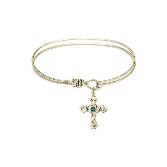 7 1/4 inch Oval Eye Hook Bangle Bracelet w/ Cross medal charm w/ May Green Swarovski Crystal