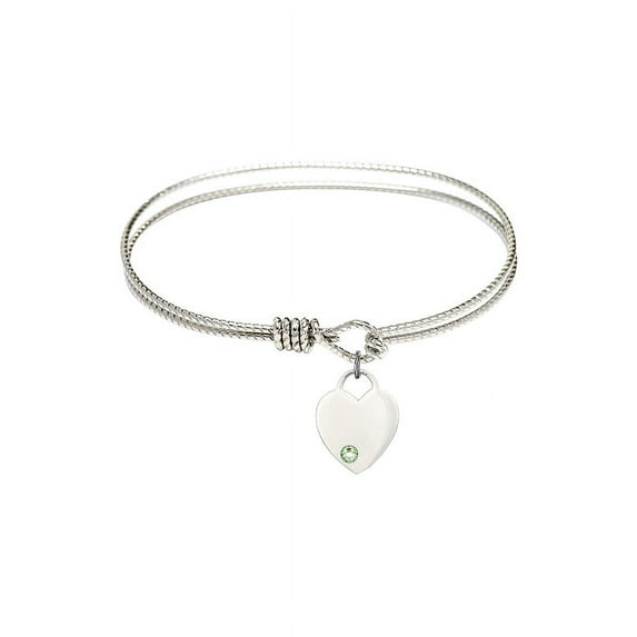 7 1/4 inch Oval Eye Hook Bangle Bracelet w/ Heart medal charm w/ August Green Swarovski Crystal