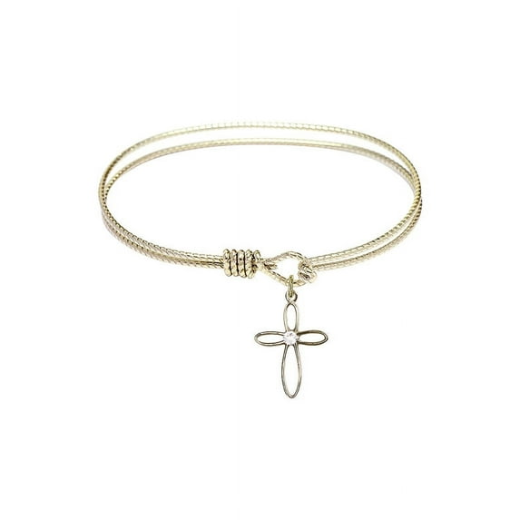 7 1/4 inch Oval Eye Hook Bangle Bracelet w/ Loop Cross medal charm w/ April Crystal Swarovski Crystal