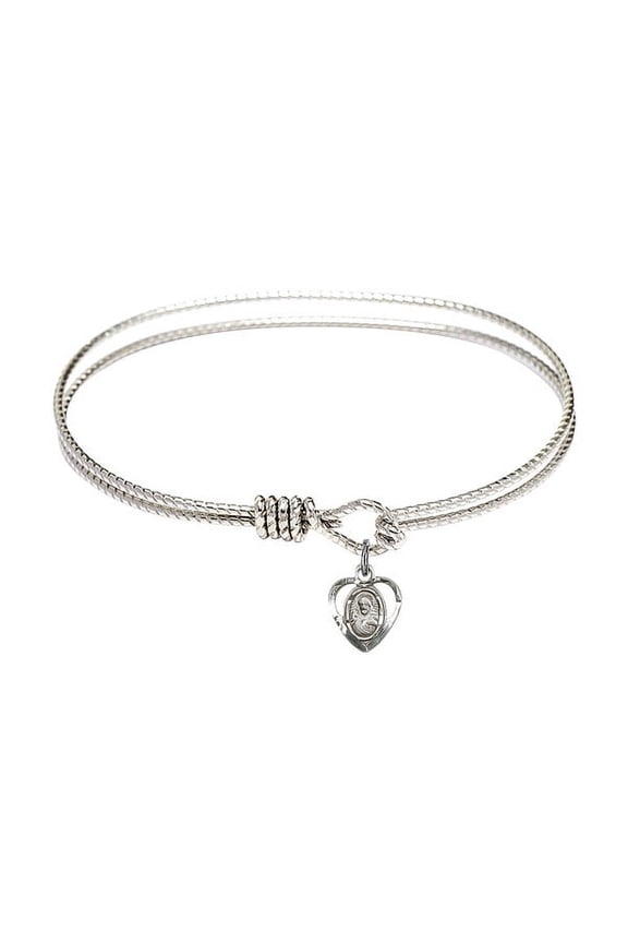 7 1/4 inch Oval Eye Hook Bangle Bracelet w/ Scapular in Sterling Silver