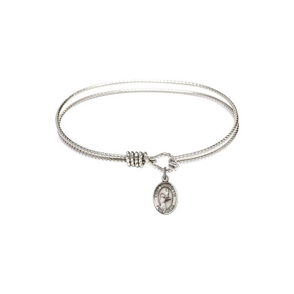 7 1/4 inch Oval Eye Hook Bangle Bracelet w/ St. Bernadette in Sterling Silver