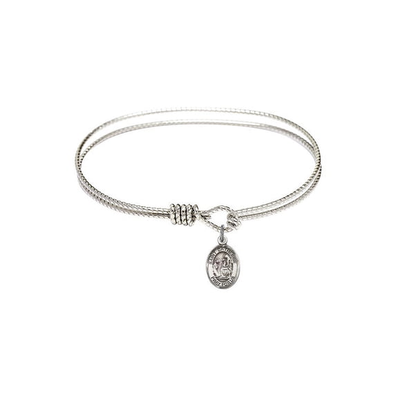 7 1/4 inch Oval Eye Hook Bangle Bracelet w/ St. Catherine of Siena in Sterling Silver