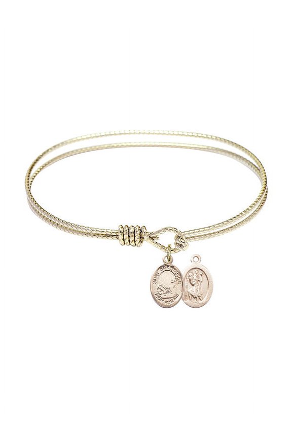 7 1/4 inch Oval Eye Hook Bangle Bracelet w/ St. Christopher / Fishing in Gold-Filled