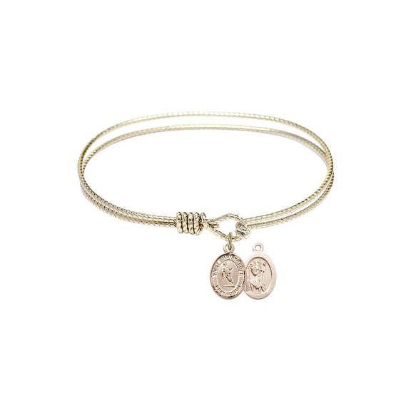 7 1/4 inch Oval Eye Hook Bangle Bracelet w/ St. Christopher / Rugby in Gold-Filled