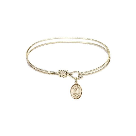 7 1/4 inch Oval Eye Hook Bangle Bracelet w/ St. Daniel in Gold-Filled