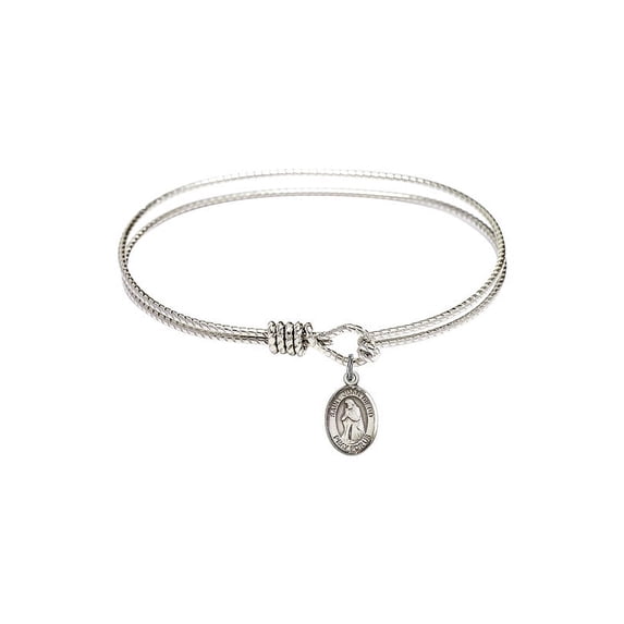 7 1/4 inch Oval Eye Hook Bangle Bracelet w/ St. Juan Diego in Sterling Silver