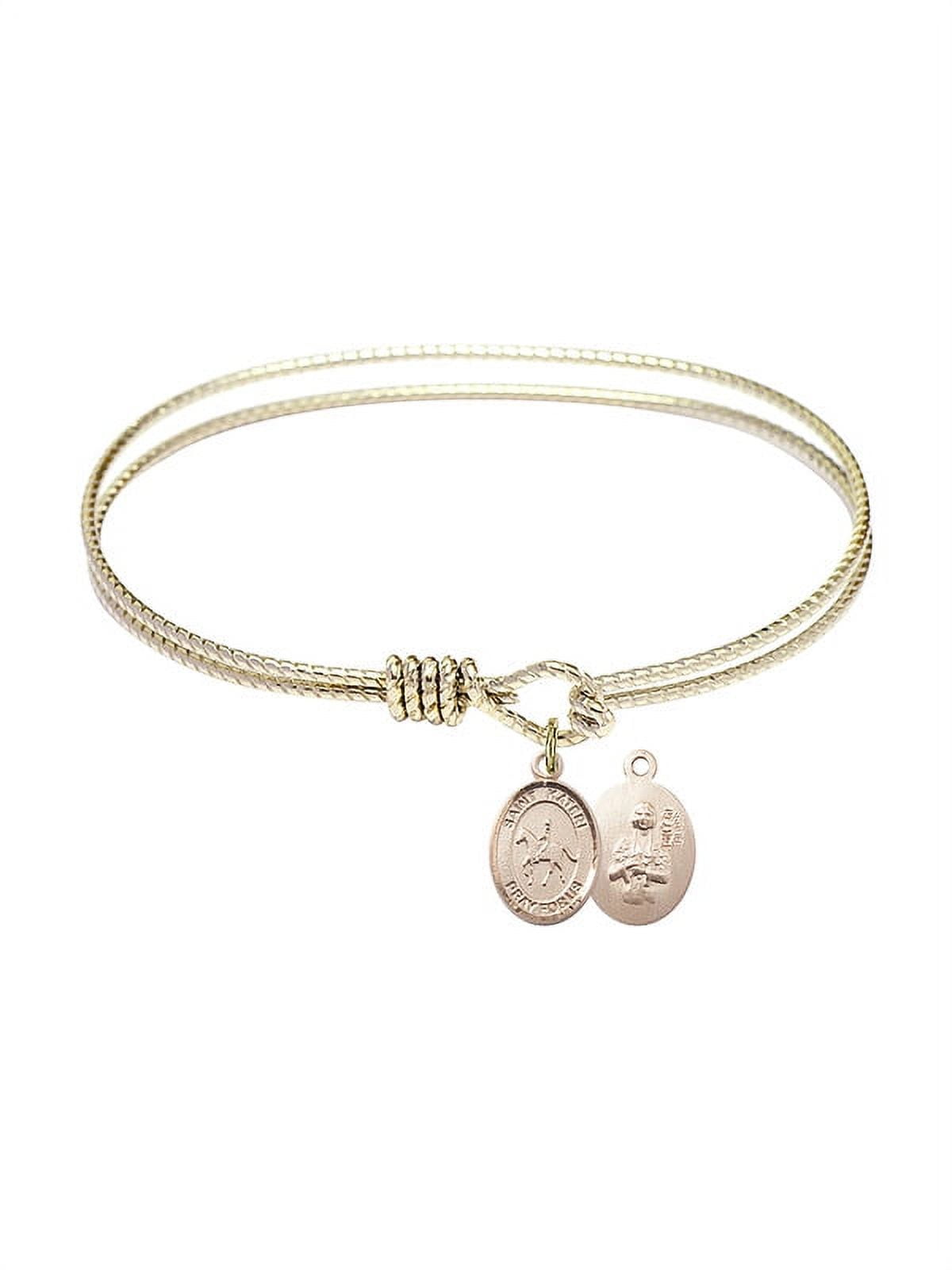 7 1/4 inch Oval Eye Hook Bangle Bracelet w/ St. Kateri/Equestrian in Gold-Filled