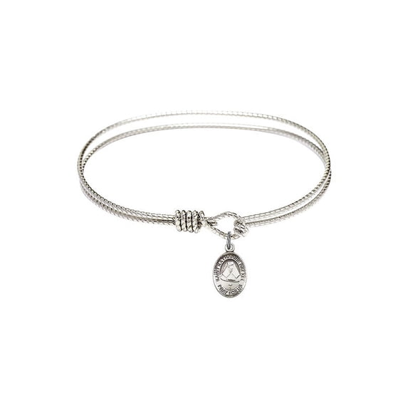 7 1/4 inch Oval Eye Hook Bangle Bracelet w/ St. Katharine Drexel in Sterling Silver