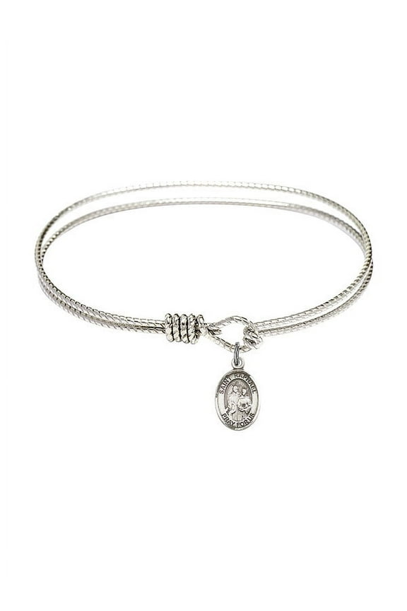 7 1/4 inch Oval Eye Hook Bangle Bracelet w/ St. Raphael the Archangel in Sterling Silver