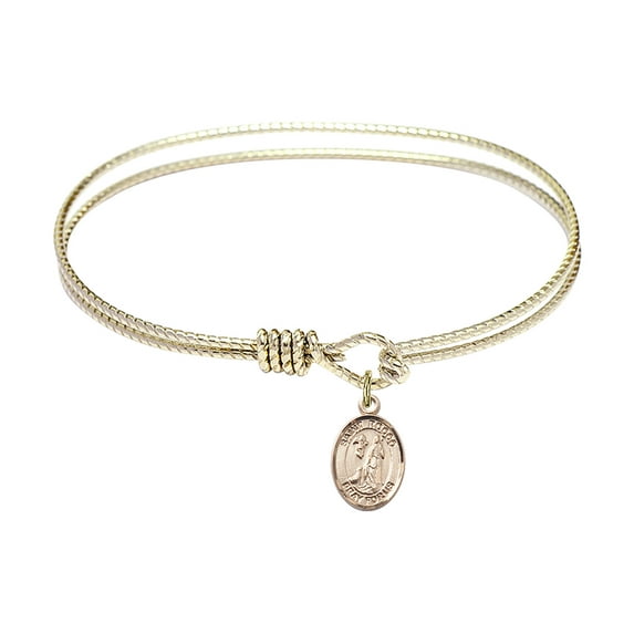 7 1/4 inch Oval Eye Hook Bangle Bracelet w/ St. Rocco in Gold-Filled