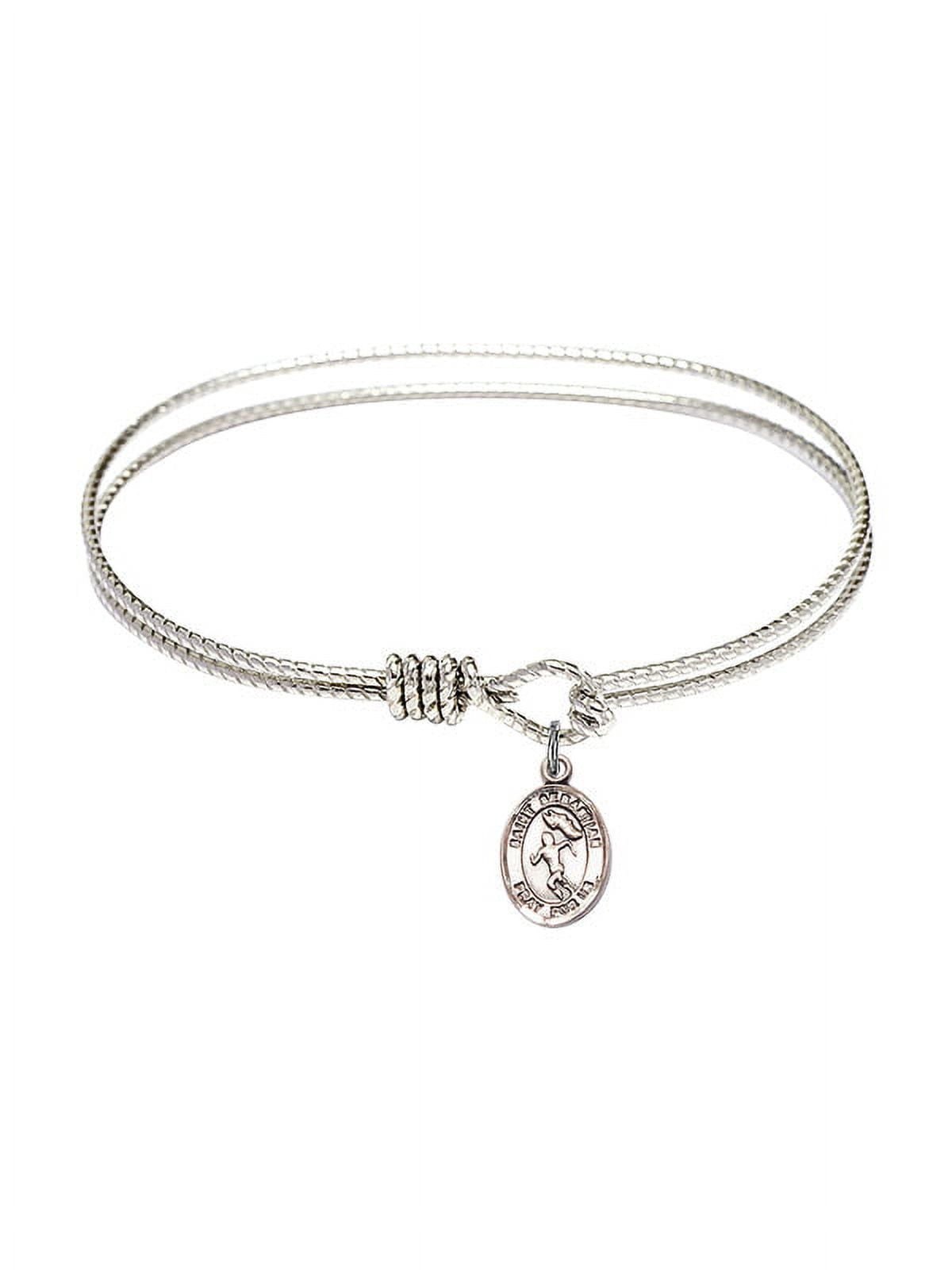 7 1/4 inch Oval Eye Hook Bangle Bracelet w/ St. Sebastian/Track&Field in Sterling Silver
