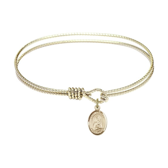 7 1/4 inch Oval Eye Hook Bangle Bracelet w/ St. Victoria in Gold-Filled