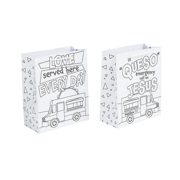 7 1/4" x 9" Color Your Own Food Truck VBS Medium Take Home Bags - 12 Pieces