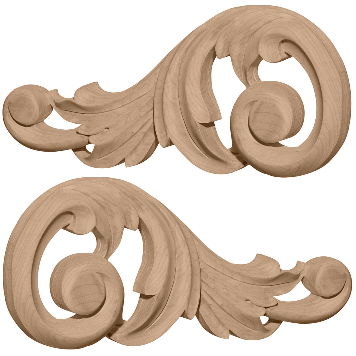 Alder Wood Small Swaying Scroll Appliques Pair