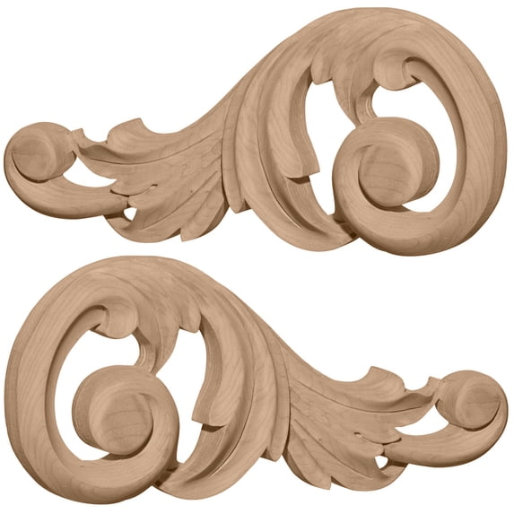 7 1/8"W x 3 1/8"H x 5/8"D (Each Side) Small Swaying Scrolls (Pair), Rubberwood