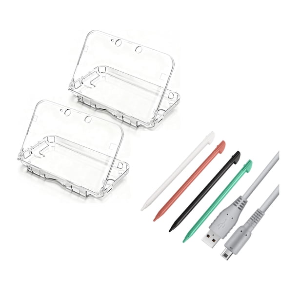 7 in 1 Accessories Kit for 3DS XL 3DS XL Shell Case ,Stylus Pen with USB Charger Cable, Clear Crystal Protective Cover Replacement Stylus Compatible with 3DS XL, 7 in 1 Combo Touch Pen Multi Color