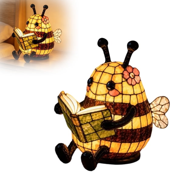 7.1" Bee Resin Reading Light, Cute Book Light for Reading at Night, Warm Bee Statue Night Light, 3D Animal Table Lamp, Indoor Reading Books Nightlight for Book Lover Gift