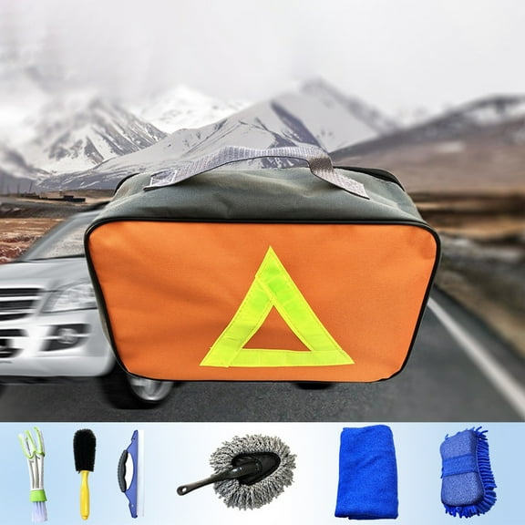 7 In 1 Car Detailing Wash Kit,Multi Function Cleaning Tool Set Storage Bag Including Brushes Sponge Towel Squeegee,Complete Interior Exterior Dust Stain Removal Supplies for Auto SUV RV