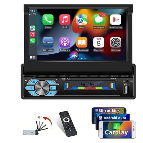 7'' 1 Din Mirror Link MP5 Player Car Stereo Wireless Carplay Android Auto Electric Telescopic Screen Support USB/TF Card Bluetooth
