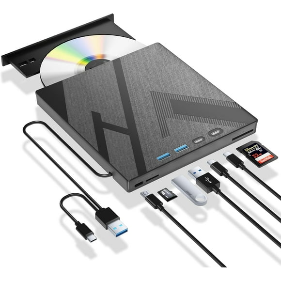 7 in 1 External Blu-ray Drive, USB 3.0 Type-C Optical External Bluray/DVD Drive Burner with SD/TF Port, Support 100G Disc R/W for PC Compatible with Windows XP/7/8/10/11 Mac Laptop Desktop