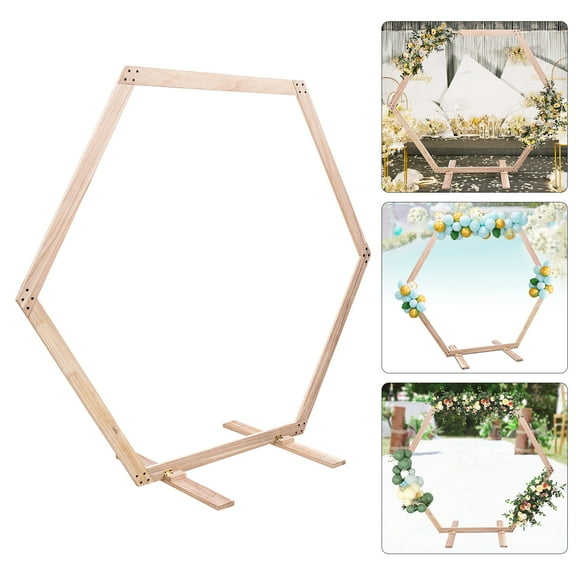 7.1 FT Hexagon Wood Wedding Arch Frame Decor Wooden Hexagon Flower Arbor Stand