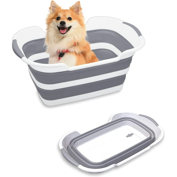 7.1 Gal/27L Multipurpose Collapsible Pet Bathtub Upgraded with Drainage Hole and Pet Hair Collector for Bathing/Shower, Portable Laundry Basket-Foldable Bathing Tub-Storage Organizer.