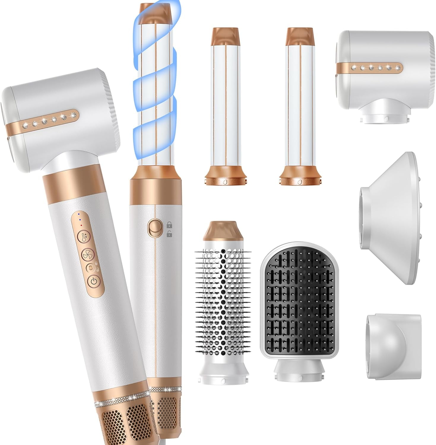 7 in 1 Hair Blow Dryer Brush Autowrap Curling Wand,110,000 RPM High-Speed Negative Ionic Hair Dryer with Diffuser Concentrator, Round Brush Blow Dryer Air Styler, Volumizing Hair Styling Tools