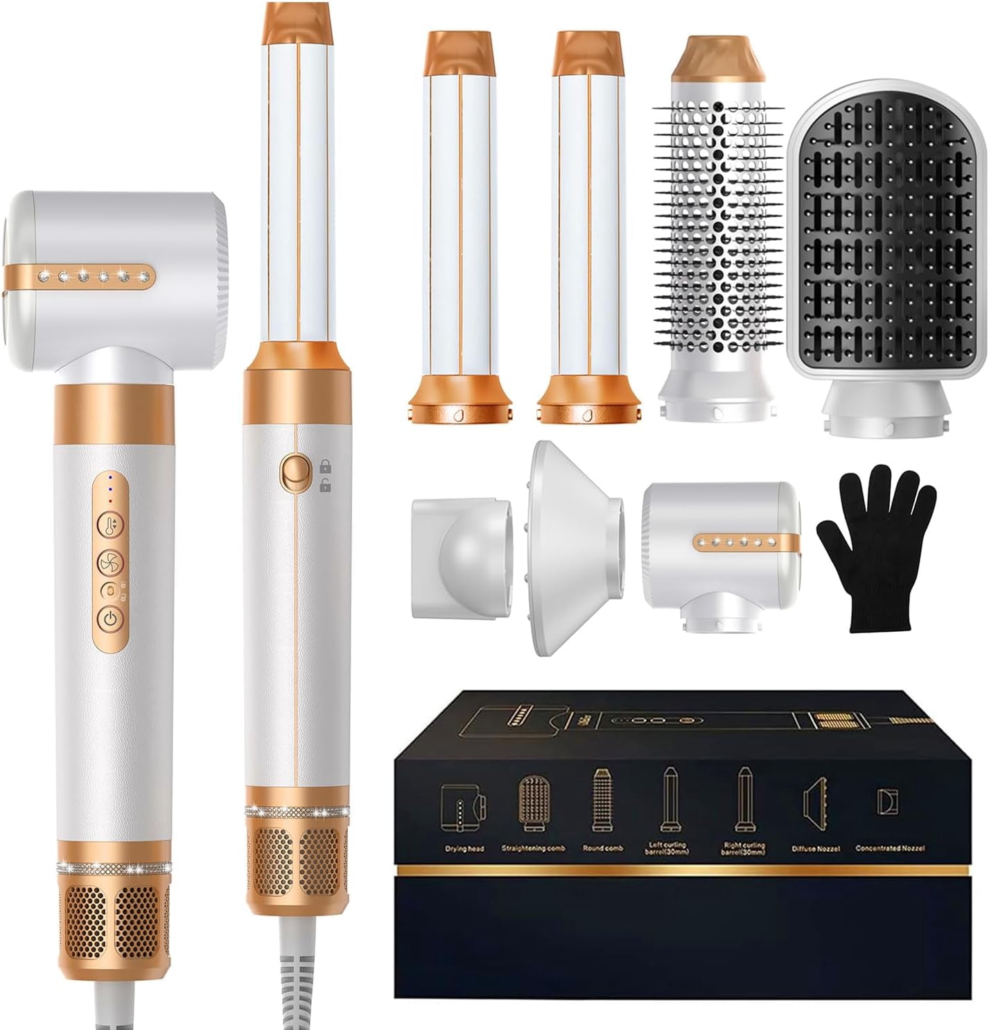 7 in 1 Hair Dryer Brush Iron,Powerful Blow Dryer Brush with Auto- Wrap Curler, Detachable Fast Drying, Volumizing, Curling, Straightening, Ionic Hair Dryer with Diffuser, Hair Styling Tools
