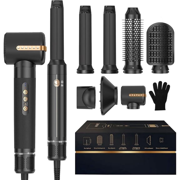 7 in 1 Hair Dryer Brush Iron,Powerful Blow Dryer Brush with Auto- Wrap Curler, Detachable Fast Drying, Volumizing, Curling, Straightening, Ionic Hair Dryer with Diffuser, Hair Styling Tools