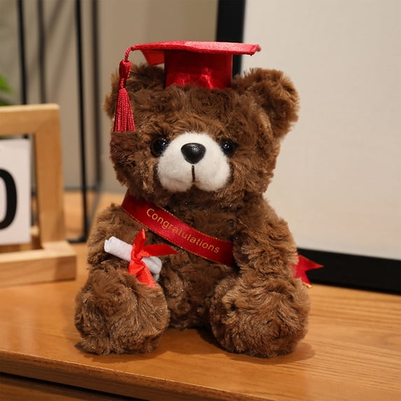 7.1-Inch Blue Graduation Bear with Cap - Plush Stuffed Animal Doll, Class of 2025 Gift for Graduate, Photo Prop, Keepsake Souvenir & Party Decor Red