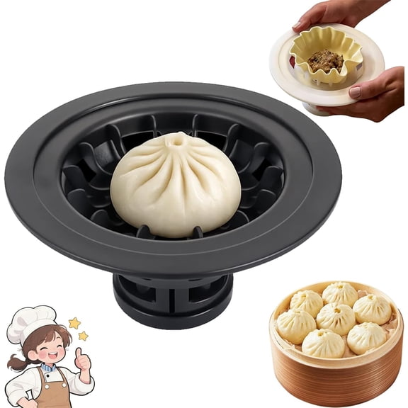 7.1 Inch Flower Shaped Bun & Dumpling Machine, Bao Bun Maker & Baozi Mold, Easy Press Steamed Bun and Momo Maker for Homemade Dumplings, Pastries & Buns (Black)