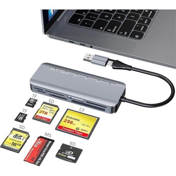 7 in 1 Memory Stick Pro Duo Card Reader, USB-C Multi Cards Reader for SD/TF/CF/MS/XD Cards, SD Card Reader for , Tablet, Laptop, Windows, Linux, Android, Camera,  Track Camera