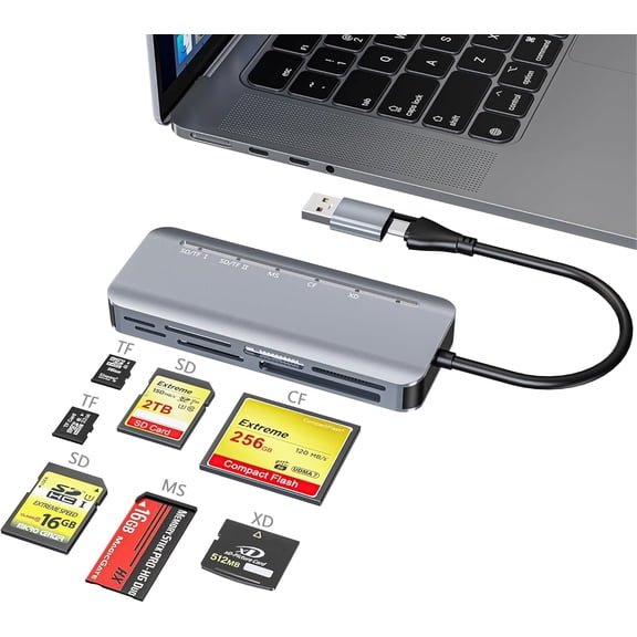 7 in 1 Memory Stick Pro Duo Card Reader, USB-C Multi Cards Reader for SD/TF/CF/MS/XD Cards, SD Card Reader for iPhone, Tablet, Laptop, Windows, Linux, Android, Camera, Game Track Camera